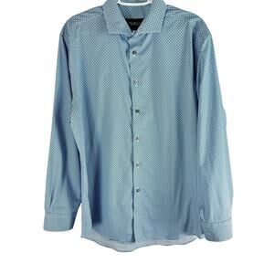 Men’s Awearness Dress shirt Kenneth Cole 17 34-35 Blue Geometric Print stretch